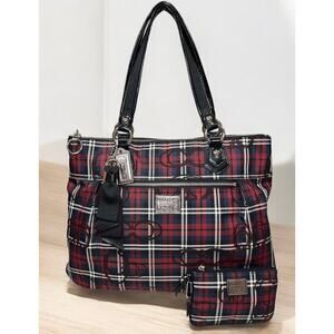 Coach 18713 Poppy Signature Tartan Glam Tote & Matching Wristlet